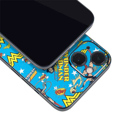 DC Comics Wonder Woman Action pose pattern iPhone 14 Plus Skin